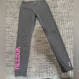 Reebok fleece Gray Leggings with Pink Logo
